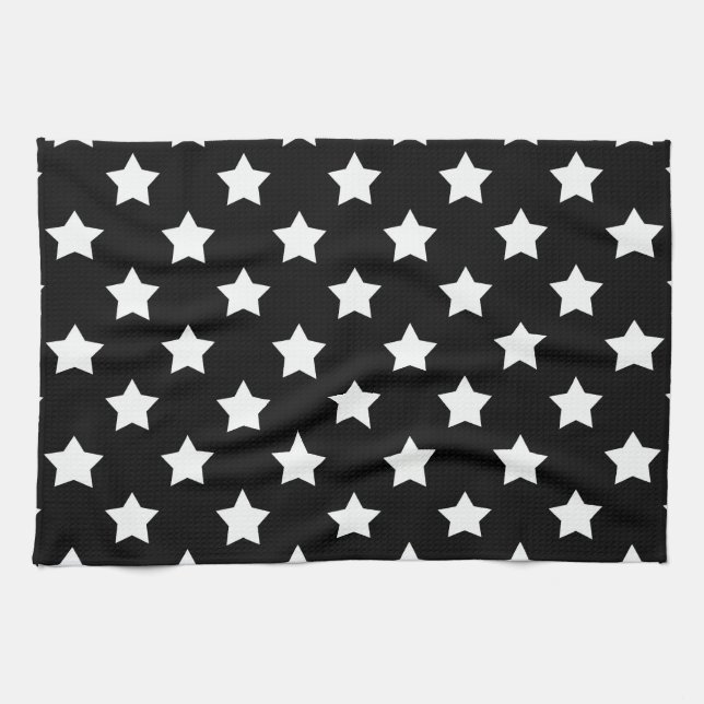 Linge De Cuisine Black White Stars Motif Décor (Horizontal)