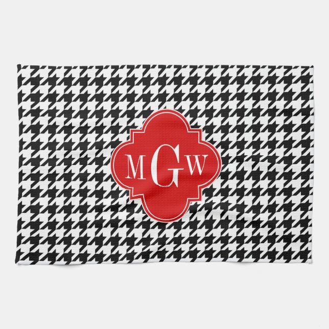 Linge De Cuisine Black Wht Houndstooth Red Quatrefoil (Horizontal)