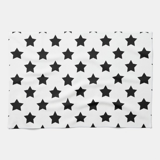 Linge De Cuisine Blanc Black Stars Motif décoratif (Horizontal)