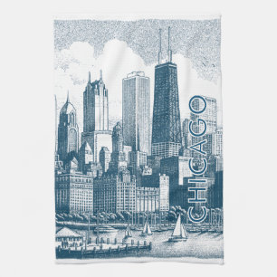 Linge De Cuisine Blanc bleu Chicago