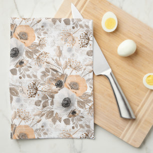 Linge De Cuisine Blanc, fleurs de pêche, élégant