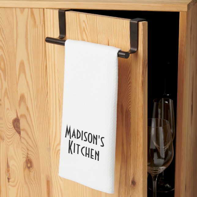 Linge De Cuisine Blanc noir moderne Nom personnalisé monogramme chi (Pliage en tiers)
