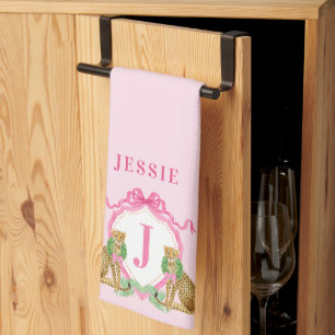 Linge De Cuisine Blason de Noël Léopard Monogramme avec nom