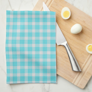 Linge De Cuisine Bleu aigue-marine et carreaux blancs