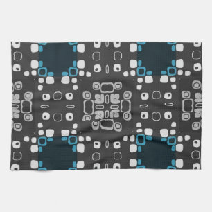 Linge De Cuisine Bleu Art Déco, Gris Floral Swirl Retro Abstrait