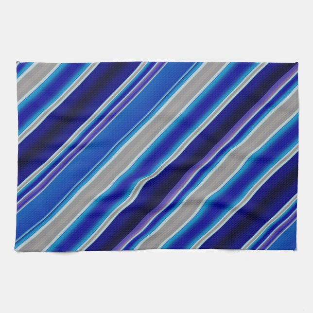 Linge De Cuisine Bleu Beige et Rayures Lavande (Horizontal)