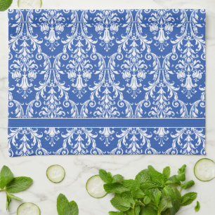 Linge De Cuisine Bleu blanc floral torrents Damas 4 monogrammes