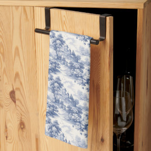 Linge De Cuisine Bleu Blanc Toile Floral Country Français 