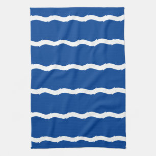Linge De Cuisine Bleu blanc vagues rayures motif nautique