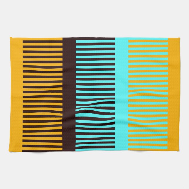 Linge De Cuisine Bleu ciel jaune marron rayures (Horizontal)