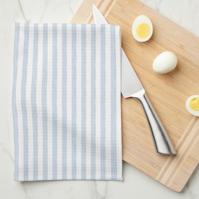 Linge De Cuisine Bleu clair blanc côtier rayé scandinave délavé (Quart Plié)