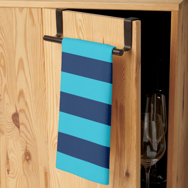 Linge De Cuisine Bleu Clair et Rayures Nuit (Pliage en tiers)