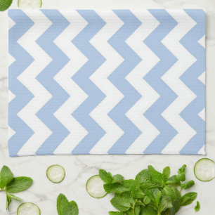 Linge De Cuisine Bleu clair et zigzag blanc