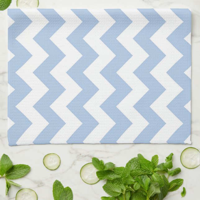Linge De Cuisine Bleu clair et zigzag blanc (Plié)