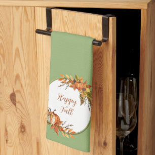 Linge De Cuisine Bleu d'automne et citrouille avec texte personnali