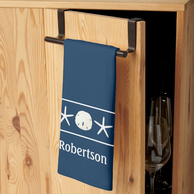 Linge De Cuisine Bleu de la marine Sable Dollar Côtier (Pliage en tiers)