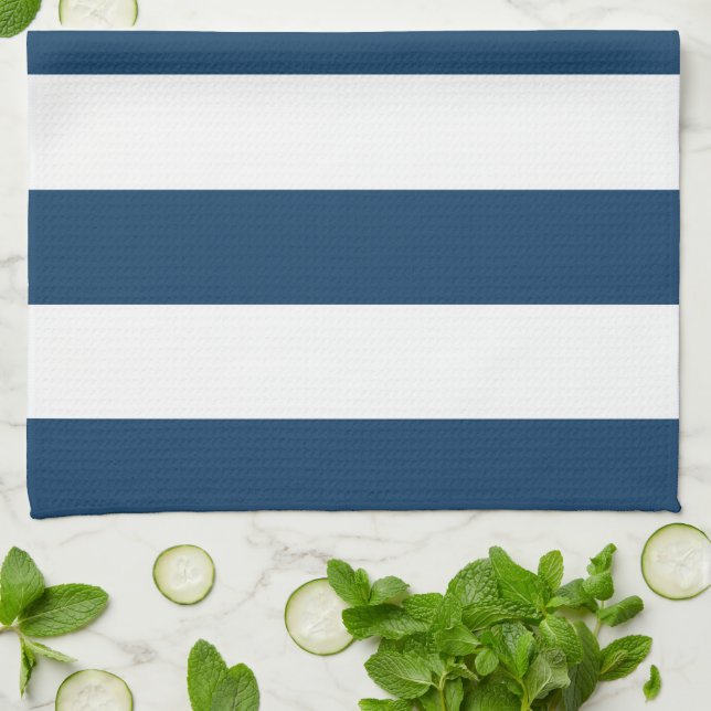 Linge De Cuisine Bleu de marine, Blancs, Motif rayé (Plié)