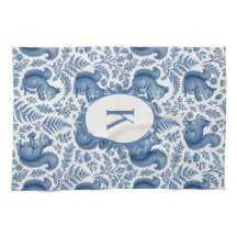 Bleu de monogramme Chinoiserie Écureuil Forêt
