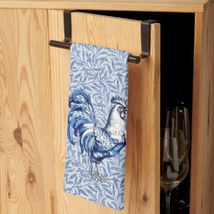 Linge De Cuisine Bleu Delft Et Poulet Blanc Rooster