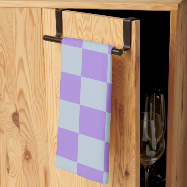 Linge De Cuisine Bleu doux et À damiers lavande (Pliage en tiers)