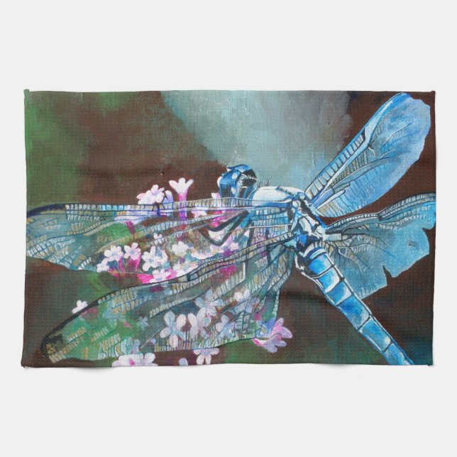 Linge De Cuisine Bleu Dragonfly Repose Sur L'Ail Sauvage (Horizontal)