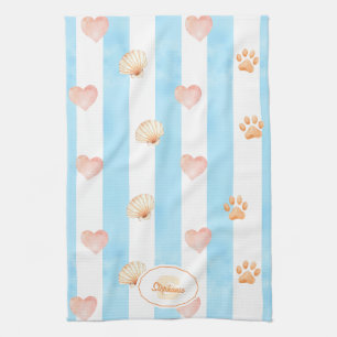 Linge De Cuisine Bleu et blanc - Coeurs, Empreinte de patte, Coque