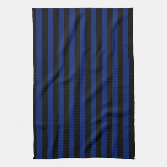 Linge De Cuisine Bleu et noir bonbons rayés (Vertical)