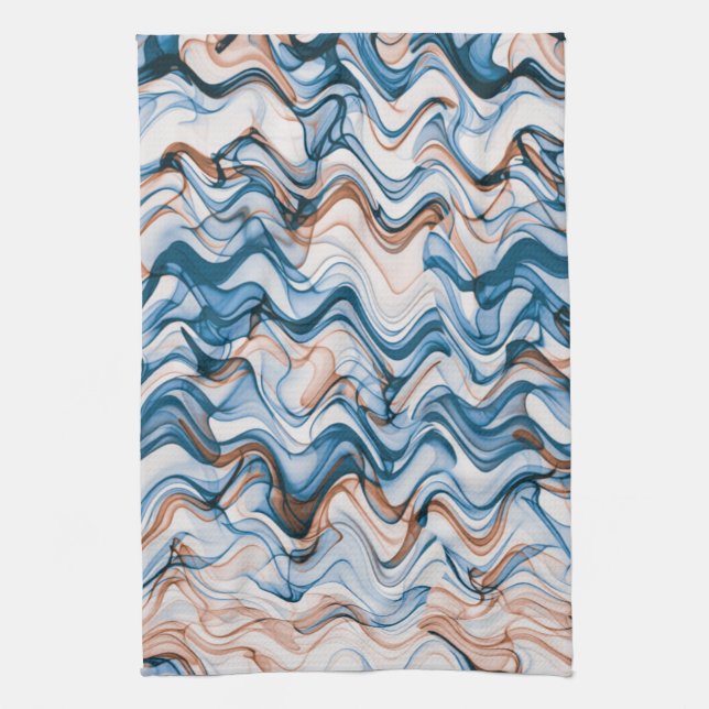 Linge De Cuisine Bleu et orange ondulé Motif courbe (Vertical)
