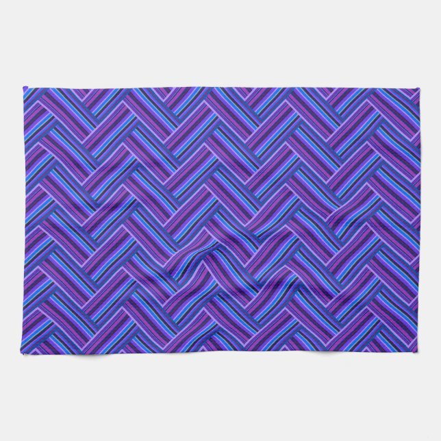 Linge De Cuisine Bleu et violet rayures double tissage (Horizontal)