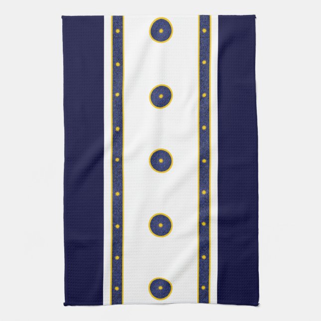 Linge De Cuisine Bleu foncé avec étoiles d'or (Vertical)