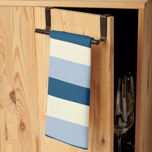 Linge De Cuisine Bleu foncé, Bleu clair et Crème (Pliage en tiers)