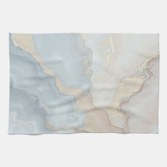 Linge De Cuisine Bleu Gris Beige Crème Abstrait Léger (Horizontal)