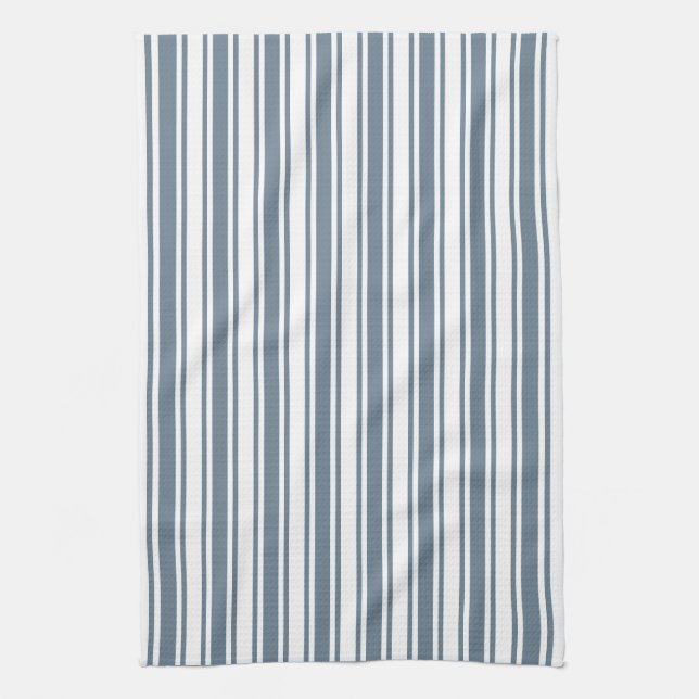 Linge De Cuisine Bleu gris et blanc rayures de bonbons (Vertical)
