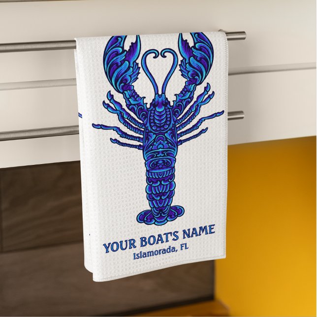Linge De Cuisine Bleu Homard Nautique Pêcheur Nom du bateau (Créateur téléchargé)