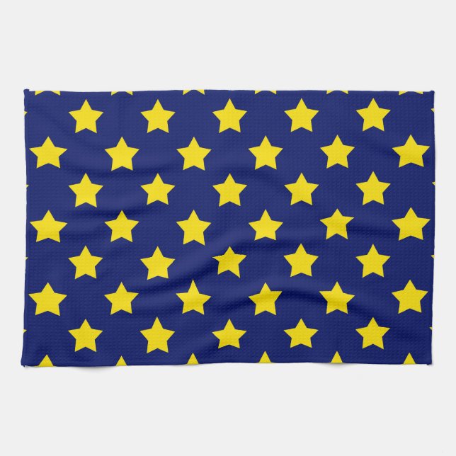 Linge De Cuisine Bleu Jaune Etoiles Motif (Horizontal)