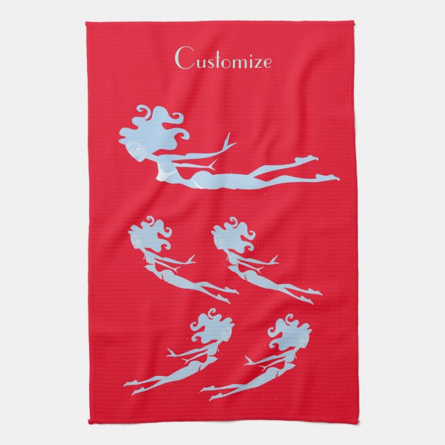 Linge De Cuisine Bleu Mermaid Swimmer Thunder_Cove (Vertical)