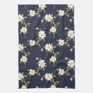 Linge De Cuisine Bleu Nuit Blanc Floral