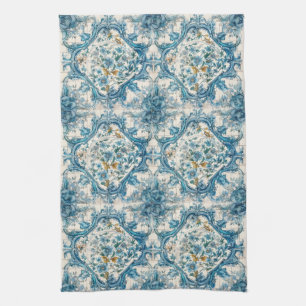 Linge De Cuisine Bleu or et blanc Talavera Azulejo Carrelage Look 3
