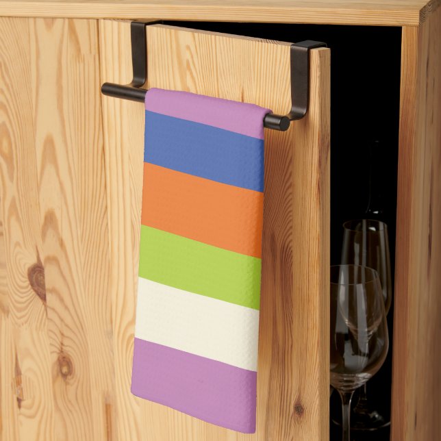 Linge De Cuisine Bleu, orange, violet, vert et (Pliage en tiers)