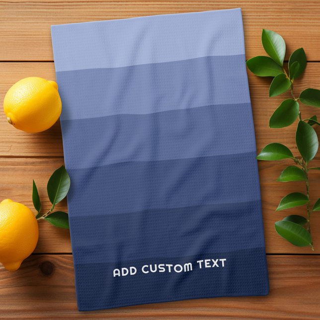 Linge De Cuisine Bleu rétro avec nom Simple Sans Serif (Retro Stripes Custom Kitchen Towel)
