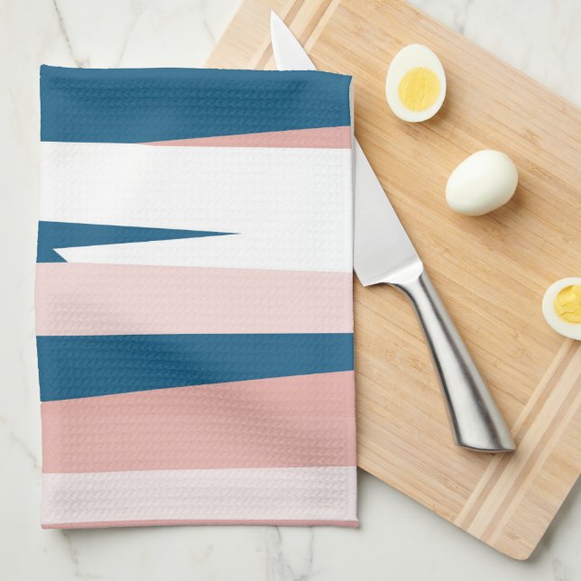 Linge De Cuisine Bleu rose et blanc Abstrait (Quart Plié)
