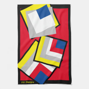 Linge De Cuisine Bleu rouge jaune gris noir géométrique noir