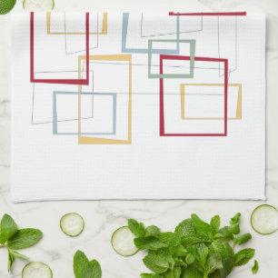 Linge De Cuisine Bleu Rouge Vert Jaune Carré Mi-siècle Rétro