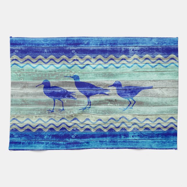 Linge De Cuisine Bleu Rustique Marine Décor Coastal Sandpipers (Horizontal)