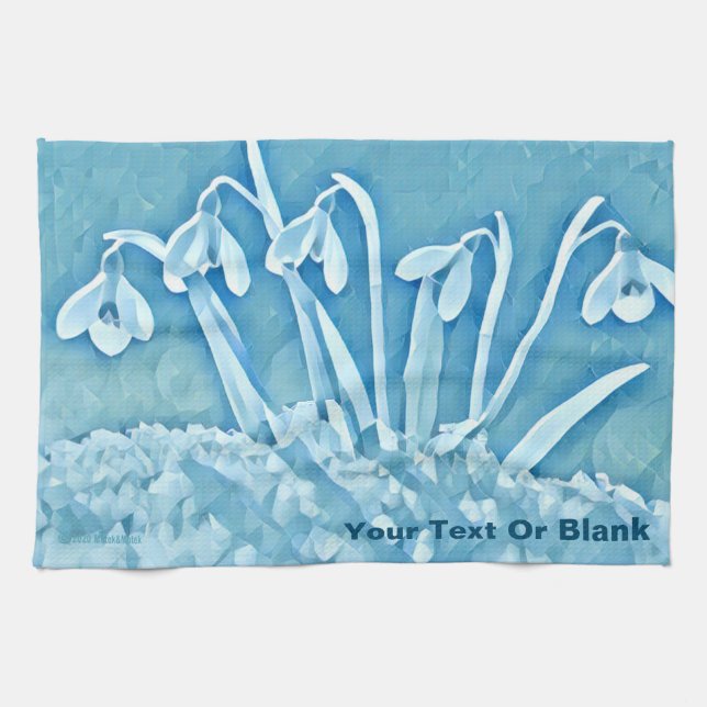 Linge De Cuisine Bleu Stylisé Snowdrops (Horizontal)