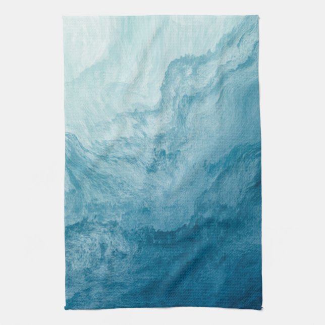 Linge De Cuisine Bleu Tranquille Océan Vagues Nature Art Abstrait (Vertical)