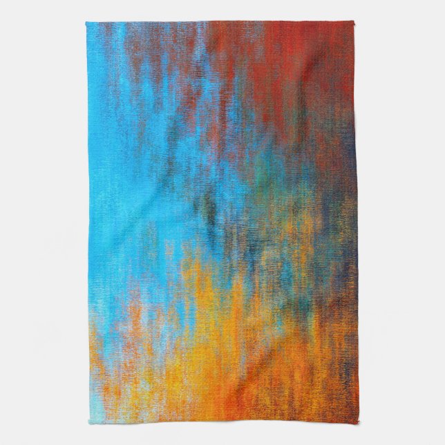Linge De Cuisine bleu turquoise Abstrait, orange et rouge (Vertical)