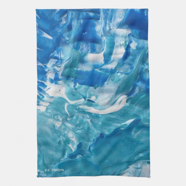 Linge De Cuisine Bleu Turquoise blanc Abstrait acrylique (Vertical)