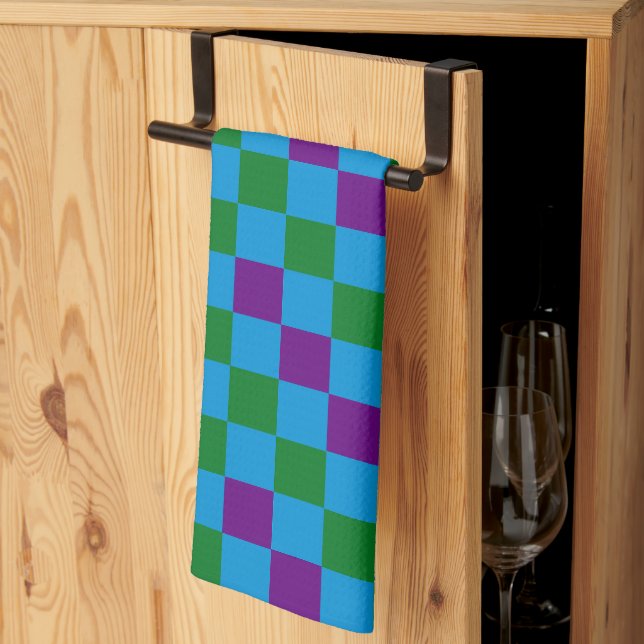 Linge De Cuisine Bleu Vert Motif à carreaux Violet Design  (Pliage en tiers)