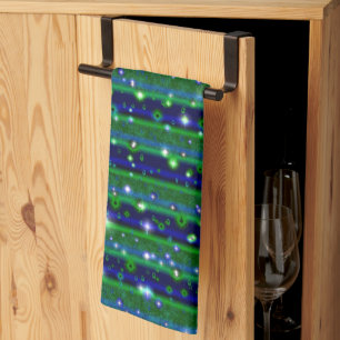 Linge De Cuisine Bleu vert rayures avec étoiles et Raindrops
